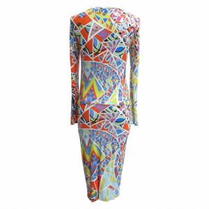 Emilio Pucci ワンピース コクーン 総柄 幾何学模様 ロング丈 長袖 イタリア製 マルチカラー I38 約S 1110