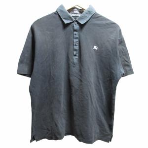 鹿の子ポロシャツ カットソー 半袖 襟裏チェック ワンポイントロゴ刺繍 黒 ブラック 4 約L-XLサイズ GY09 1110