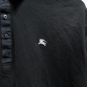 BURBERRY BLACK LABEL 鹿の子ポロシャツ カットソー 半袖 襟裏チェック ワンポイントロゴ刺繍 黒 ブラック 4 約L-XLサイズ GY09 1110