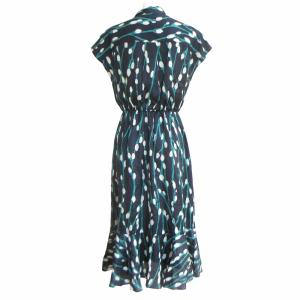 Grace Class プリントボウタイブラウス ワンピース 花柄 ロング丈 半袖 紺 ネイビー 36 約S 1127 GY09