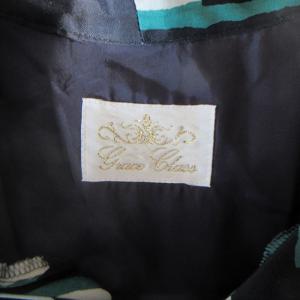 Grace Class プリントボウタイブラウス ワンピース 花柄 ロング丈 半袖 紺 ネイビー 36 約S 1127 GY09