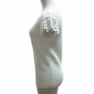 EPOCA 美品 ノースリーブニット セーター レースデザイン プリーツ シースルー 白 ホワイト 40 約Mサイズ M5N06-373-01