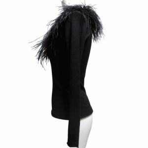 EMPORIO ARMANI 美品 ニットカットソー フェザー イタリア製 長袖 黒 ブラック 38 約Ｍサイズ GY09 1111