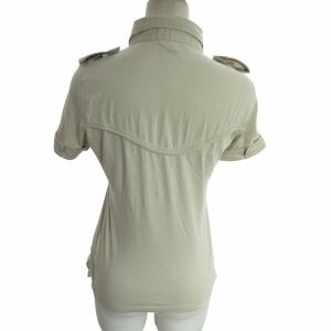 BURBERRY LONDON 美品 ポロシャツ カットソー エポレット ロゴ刺繍 ベージュ サイズ2 約M GY09 1112