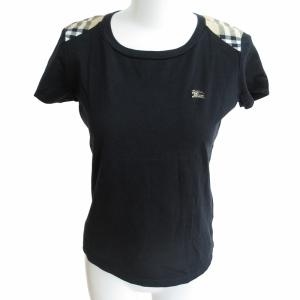 カットソー 切替 ノバチェック ロゴ 刺繍 ホースマーク 半袖 黒 ブラック 38 約M 1113 GY09