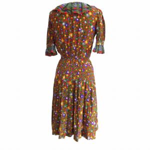 YVES SAINT LAURENT rive gauche ヴィンテージ 90s フリルワンピース ギャザー 花柄 ロング丈 フランス製 赤 レッド 系 1117