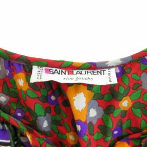 YVES SAINT LAURENT rive gauche ヴィンテージ 90s フリルワンピース ギャザー 花柄 ロング丈 フランス製 赤 レッド 系 1117