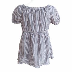 BURBERRY BLUE LABEL 美品 チュニック ブラウス ストライプ ロゴ 刺繍 青 白 ブルー ホワイト 38 約M 1117 GY09