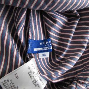 BURBERRY BLUE LABEL 美品 チュニック ブラウス ストライプ ロゴ 刺繍 青 白 ブルー ホワイト 38 約M 1117 GY09