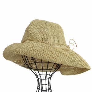 美品 プロバンス10 ラフィアハット ストローハット 麦わら帽子 紐リボン ベージュ F 1116