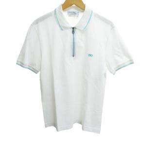ポロシャツ ロゴ 刺繍 ガンチーニ ハーフジップ 半袖 白 ホワイト M 1118 GY09