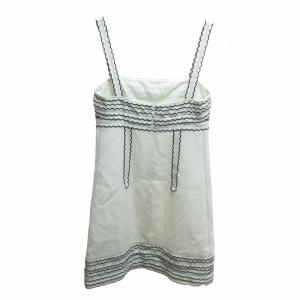 LOUIS VUITTON キャミワンピース ティアード 刺繍 リネン ひざ丈 フランス製 白 ホワイト 34 約XS 1125