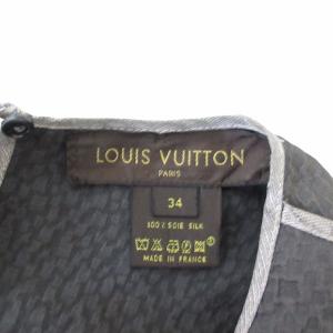 LOUIS VUITTON ひざ丈ワンピース シワ加工 シルク100% 長袖 フランス製 灰 グレー 34 約XS 1125