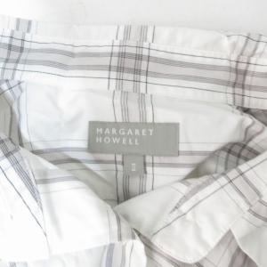 MARGARET HOWELL 美品 23SS シャツ ブラウス チェック 長袖 白 灰 ホワイト グレー 2 約M 1130 GY09