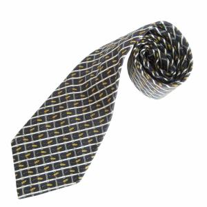 美品 シルクネクタイ ココマーク ゴールドチェーン 総柄 イタリア製 黒 ブラック GY09 1129