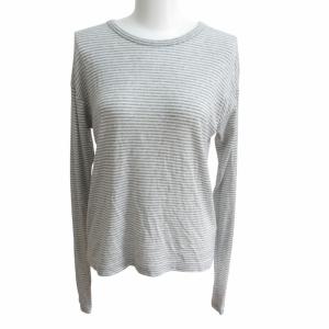 Tシャツ カットソー ボーダー ストレッチ 長袖 白 灰 ホワイト グレー 1130