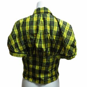 Tao AD1990 アーカイブ 美品 変形デザイン ジップアップブラウス シャツ チェック ナイロン 半袖 黄 イエロー 黒 ブラック