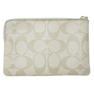 COACH PVC×レザー シグネチャー ポーチ B2091 小物入れ コーナー ジップ リストレット ストラップ付き ベージュ系 IBO62