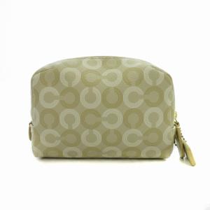 COACH マルチポーチ メイクポーチ ケース オプアート PVC ゴールド金具 ベージュ ゴールド色