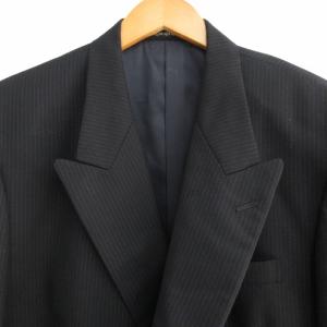 YVES SAINT LAURENT ヴィンテージ テーラードジャケット ブレザー ダブル ピンストライプ 黒 ブラック 48 Lサイズ IBO62 1209