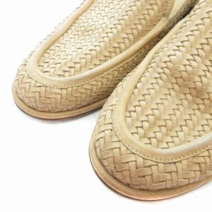 GIORGIO ARMANI イントレチャート ローファー スリッポン シューズ レザー ウェビング 401/2 25.5cm ベージュ