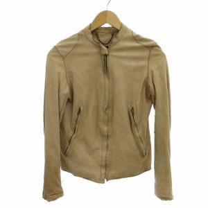シングル ライダースジャケット ブルゾン レザー 牛革 ダブルジップ ノーカラー XS 茶 ブラウン