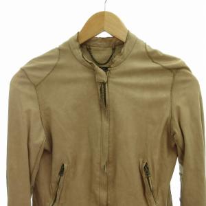 sisii シングル ライダースジャケット ブルゾン レザー 牛革 ダブルジップ ノーカラー XS 茶 ブラウン