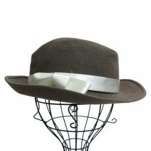 CHANEL 美品 フェドーラハット フェルトハット 中折れ帽 リボン 茶 ブラウン 57 AA