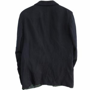 COMME des GARCONS HOMME 美品 09AW AD2009 ウール リネン混 リバーシブルジャケット チェック柄 3B 紺×緑 ネイビー×グリーン XSサイズ