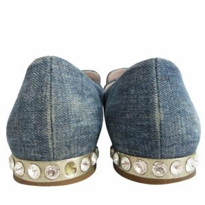 miumiu パンプス デニム地 リボン ビジュー装飾 インディゴブルー 38.5 約25cm 1211