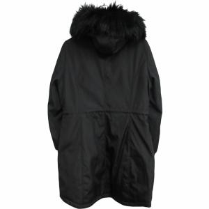 Calvin Klein フェイクファー 中綿ロングコート フーディ CKロゴ 裏起毛 黒 ブラック Lサイズ IBO62 1211