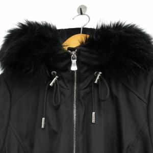 Calvin Klein フェイクファー 中綿ロングコート フーディ CKロゴ 裏起毛 黒 ブラック Lサイズ IBO62 1211