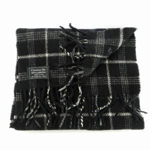 Dior マフラー カシミヤ デカロゴ フリンジ ブラック スコットランド製 Dior マフラー カシミヤ デカロゴ フリンジ ブラック