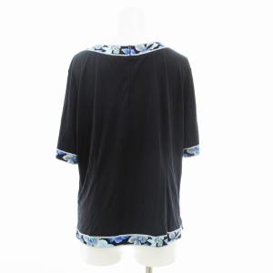 LEONARD FASHION 美品 カットソー ブラウス 半袖 花がら ロゴ LL 黒 ブラック