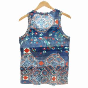 Yohji Yamamoto POUR HOMME タンクトップ カットソー ノースリーブ 総柄 3 L 青 ブルー