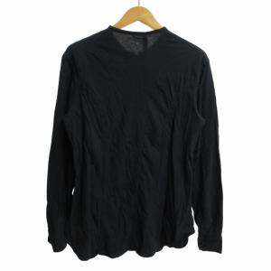 Yohji Yamamoto POUR HOMME バンドカラーシャツ マチあり 長袖 黒 ブラック サイズ2 約M HB-B07-010 IBO62