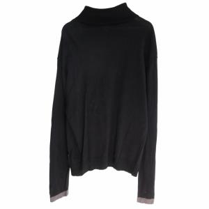 ARMANI JEANS シルク ニットセーター タートルネック ロゴ刺繍 長袖 黒 ブラック Mサイズ IBO62 1214