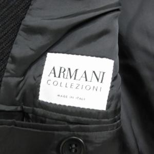 ARMANI COLLEZIONI 美品 スタンドカラー テーラードジャケット ブレザー マオカラー カシミヤ混 総裏 黒 ブラック M IBO62