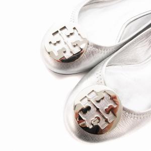 TORY BURCH フラットシューズ バレエシューズ パンプス 7.5 M 24.5cm ロゴ金具 シルバーカラー