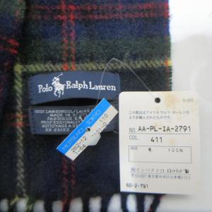 POLO RALPH LAUREN タグ付 マフラー ストール フリンジ チェック ラムウール スコットランド製 ポニー刺繍 マルチカラー