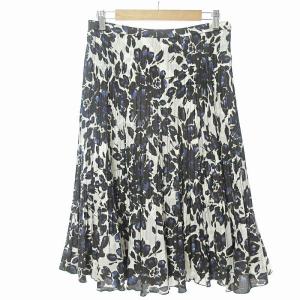 花柄 プリーツ ロング スカート 13 白 黒 青 0130 IBO64
