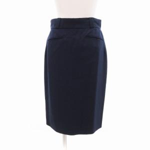 ペンシルスカート ひざ丈 フロントポケット ツータック 紺 ネイビー