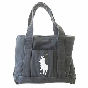 キャンバス ミニ トートバッグ ハンドバッグ ショルダーバッグ ビッグポニー ロゴ刺繍 黒 ブラック 0203