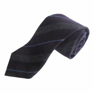 美品 カシミヤウール ネクタイ レジメンタルストライプ フォーマル ビジネス 紫 パープル IBO64