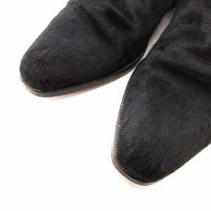 GIANNI VERSACE ハラコ ブーティ ヒールブーツ ロゴ サイドジップ 7 24cm 黒 ブラック