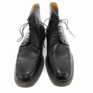 GIANNI VERSACE スクエアトゥブーツ レザー レースアップ ロゴ 42 黒 ブラック