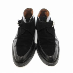 GIANNI VERSACE ショートブーツ 革靴 スエード レザー 切替 6.5 黒 ブラック