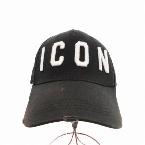 DSQUARED2 ICON ベースボールキャップ 6パネル ダメージ加工 ロゴ刺繍 F 黒 ブラック S82BC4001