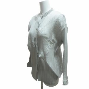 ISSEY MIYAKE 変形プリーツ バンドカラーシャツ グレー