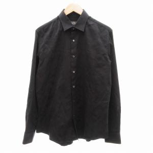 ドレスシャツ 長袖 ジャガード 総柄 ワイドカラー M 黒 ブラック